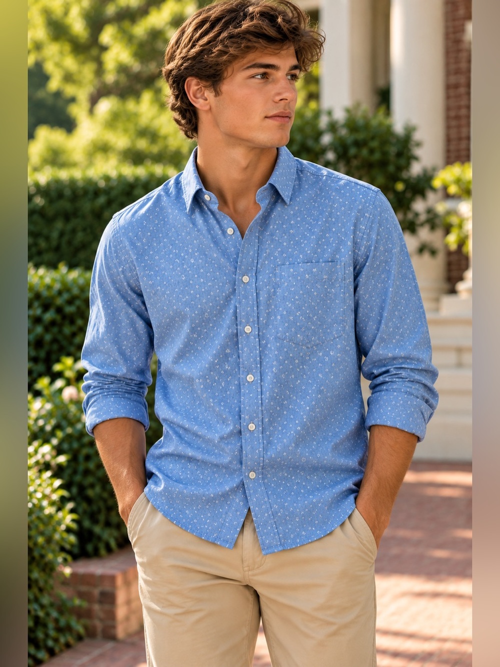 Abercrombie & Fitch Light Blue Micro-Print Button-Down Shirt - Men size XL